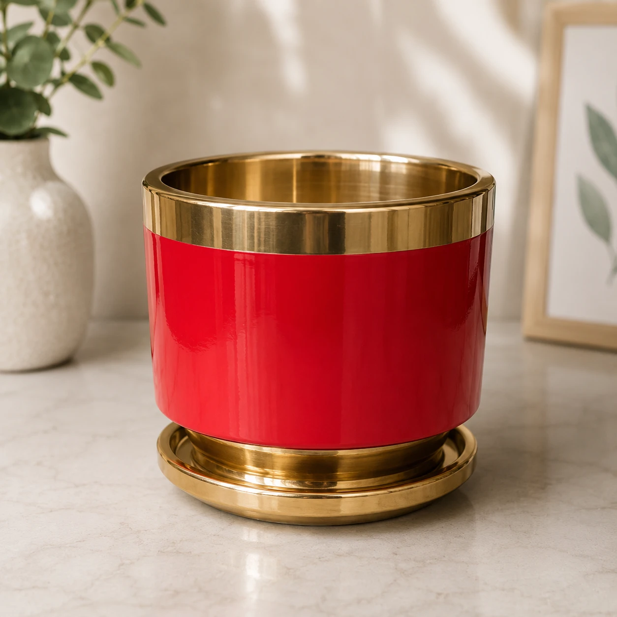 Luxe Red- Golden Ceramic Planter