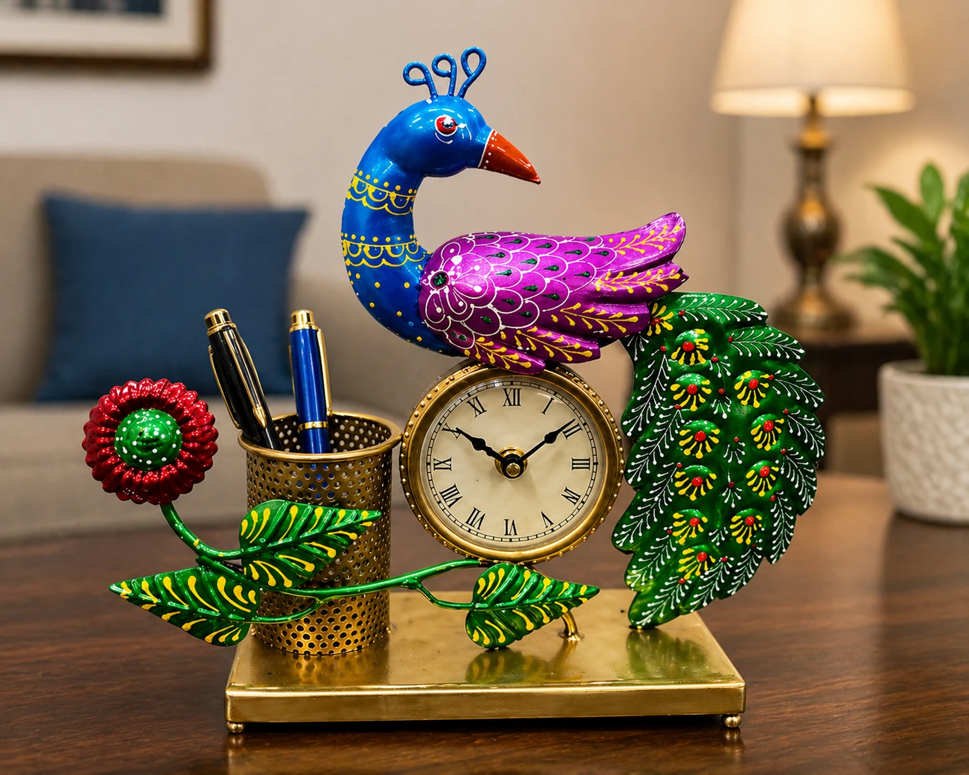 Peacock Clock Pen Stand