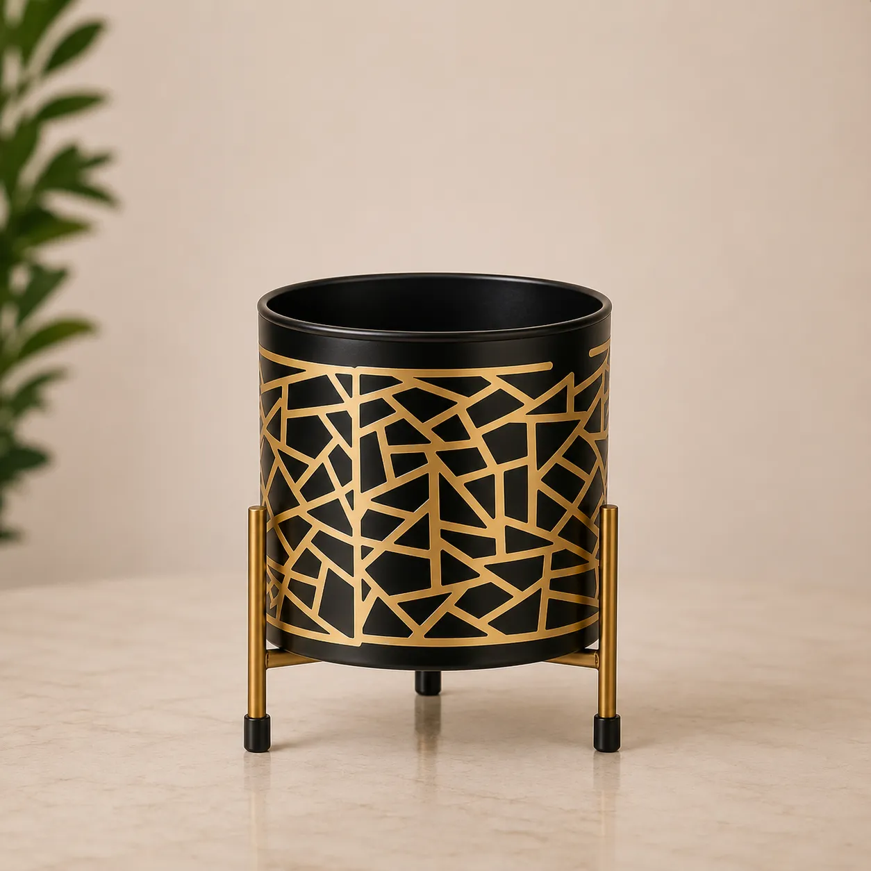 UB Metal Golden Black Printed Planter
