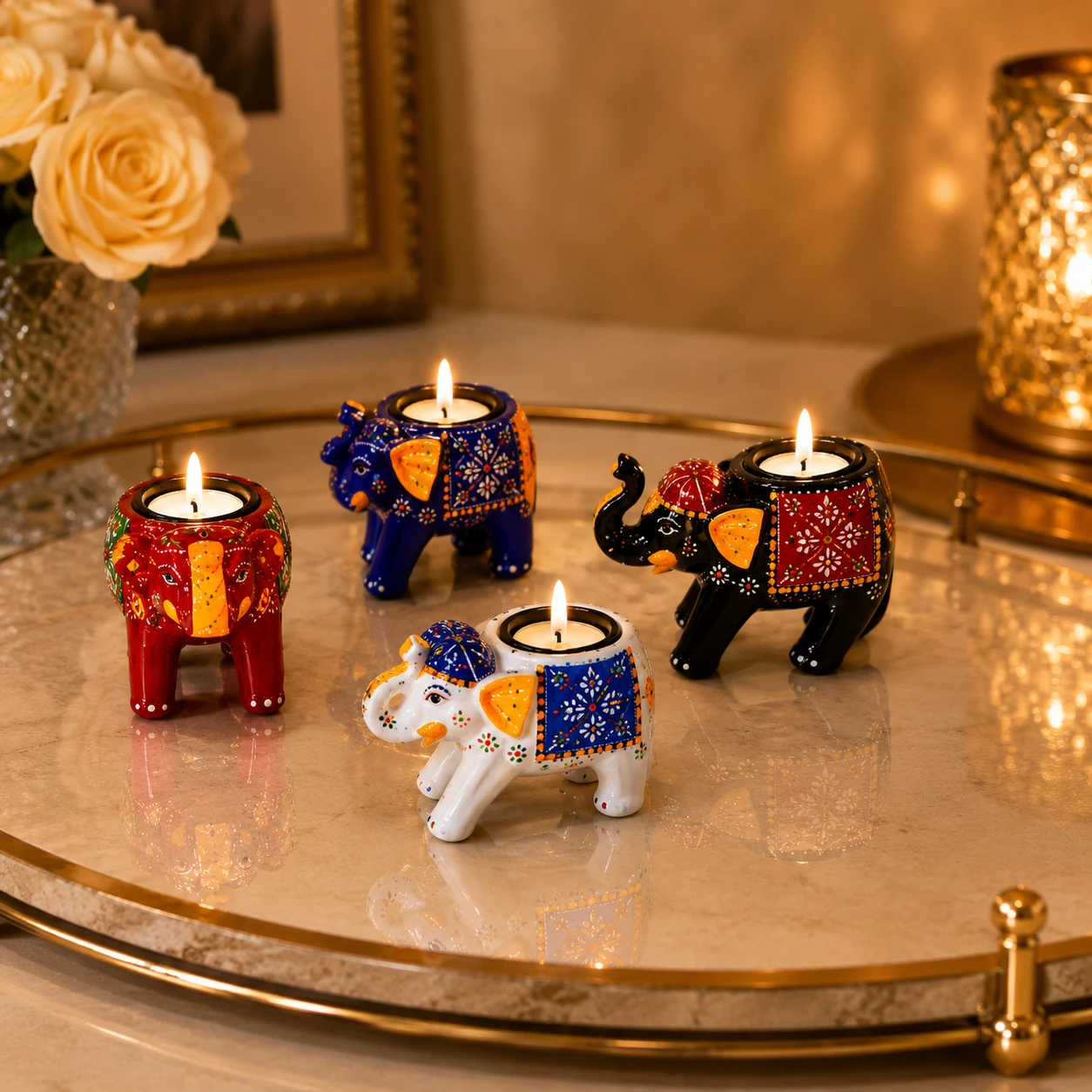 Elephant Wooden Tea Lights